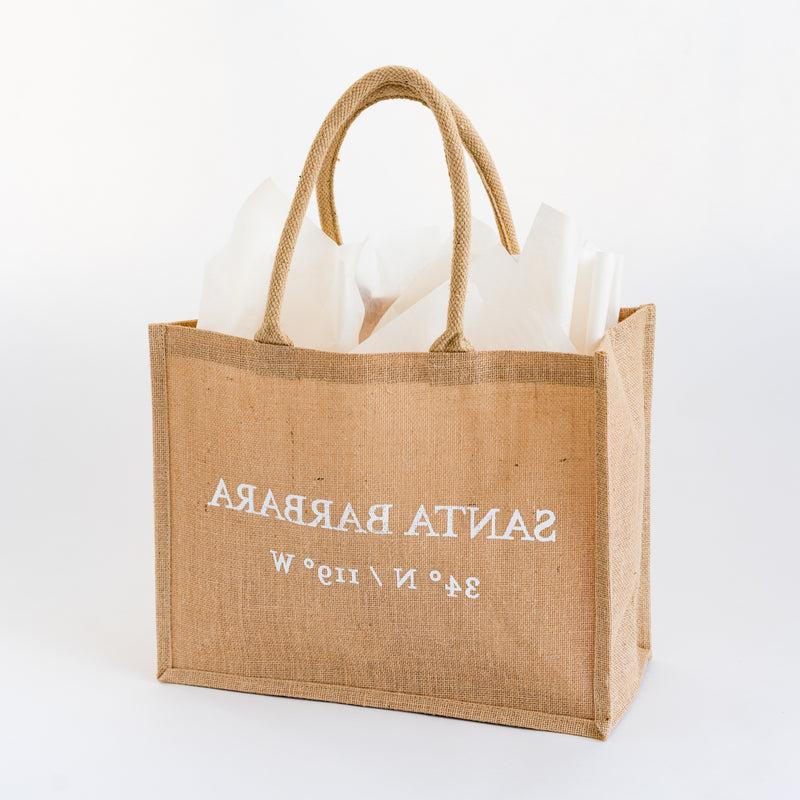 Santa Barbara coordinates jute tote